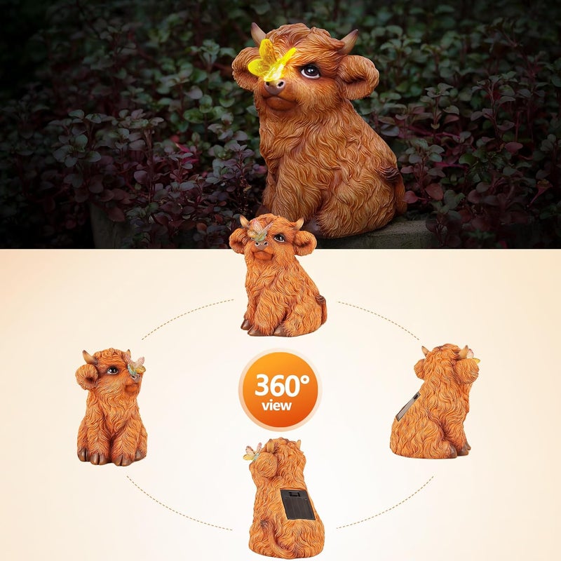 Roundot Store Highland Cow Solar Powered Outdoor Garden Statue, Resin Highland Cow Statue with Solar Light Lantern, Decorative Lawn, Yard Outdoor Highland Cow Decor. Unique home decorations, gifts for women - Image 4